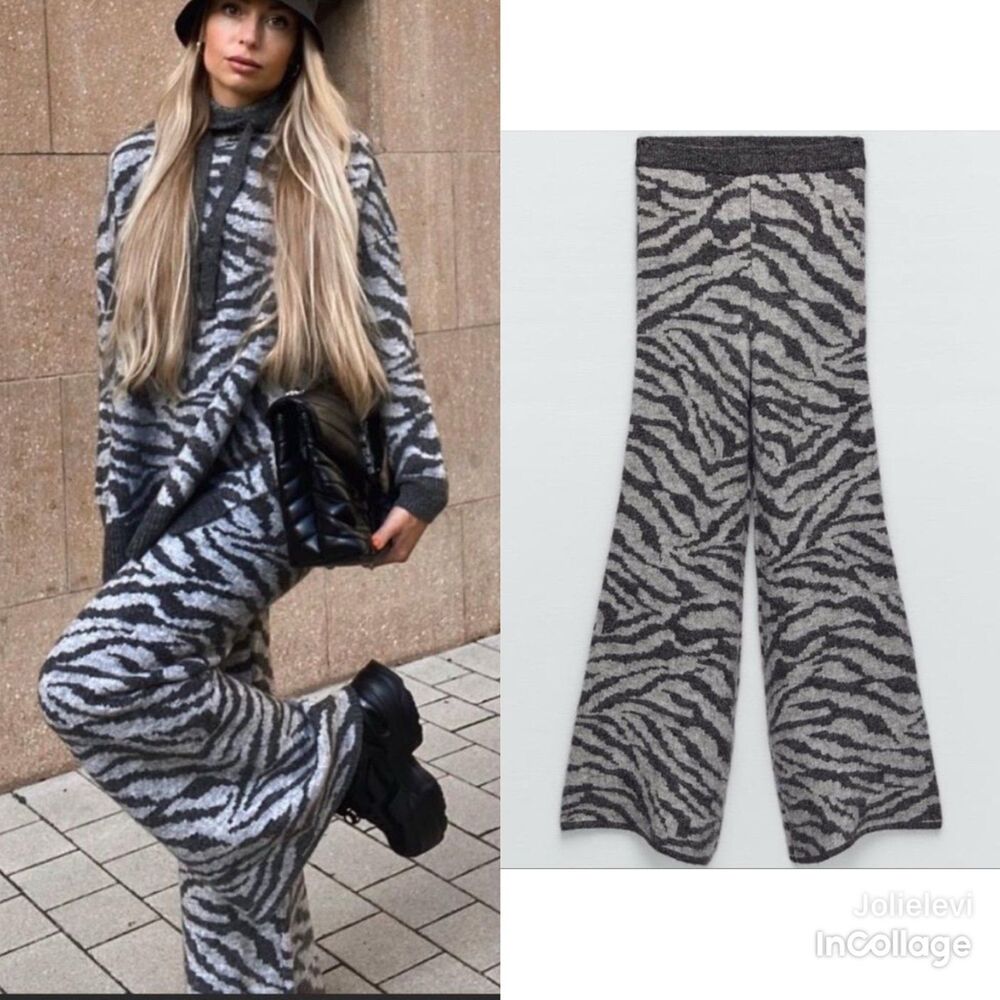 ZARA ANIMAL JACQUARD WOOL AND ALPACA BLEND PANTS